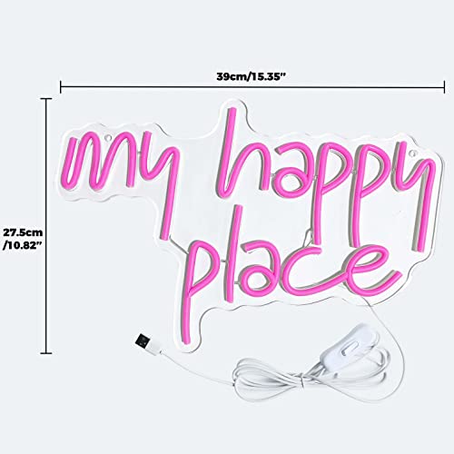GGK My Happy Place Neon Sign LED Light up My Happy Place Sign for Wall Decor Pink Neon Lights Neon Letters Room Aesthetic Accessory (My happy place) - Thumbnail 3