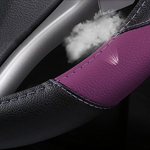 Image of Leather Car Steering Wheel Cover, Non-Slip Car Wheel Cover Protector Breathable Microfiber Leather Universal Fit for Most Cars (Purple-2)