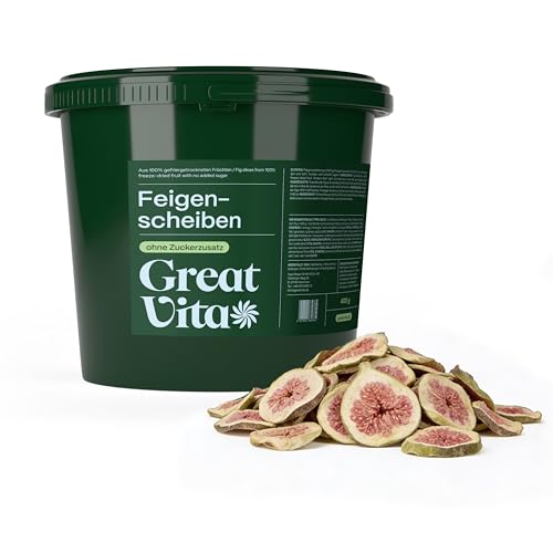 GreatVita Feigenscheiben gefriergetrocknet 400g - knusprige Feigen ohne Zuckerzusatz - gefriergetrocknete Früchte - Freeze-Dried Figs - Snack & Topping für Müsli Joghurt & Desserts