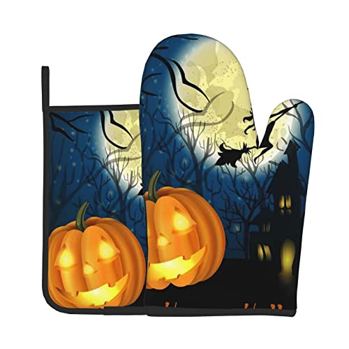 Pumpkin Halloween Print Oven Mitts Pot Holders Sets Heat Resistant Non Slip Kitchen Gloves Hot Pads For Cooking Bbq Baking Grilling #TOP4