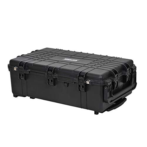 Image of MEIJIA Portable Rolling Waterproof Protective Hard Case,Compact Camera Case With Wheels And Retractable Pull Handle,Customizable Fit Foam Inserted, Elegant Black,31.65inch x 19.37inch x 11.02inch