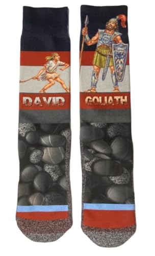 BIbleSocks Mens - Christian Crew Socks for Men with Scripture | Moisture-Wicking | Fathers Day Gift Idea (US Numeric 6 13 Regular Regular David & Goliath)