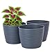 Home Garden Ornaments Vito Blumentopf & Übertopf Kunststoff – 3er Set Ohne Abflussloch Mit Untersetzer, 3D Wellenmuster, Pflanztopf Für Zimmerpflanzen & Balkon (13 cm Anthrazit)