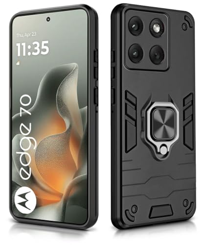 Image of WOW IMAGINE Shock Proof Back Case Mobile Cover for Motorola Moto Edge 70 5G 2025 | Back Cover Case (Tough Armor | Hybrid PC + TPU | Ring Holder & in-Built Kickstand | Black)