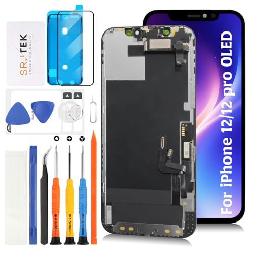 SRJTEK Hard OLED for iPhone 12/12 Pro ��ʌ����X�N���[���y�ڋ߃Z���T�[�t���b�N�X�P�[�u���z�����p A2403 A2172 A2402 A2404 �t���f�B�X�v���C For iPhone 12 Pro LCD��ʏC���p 