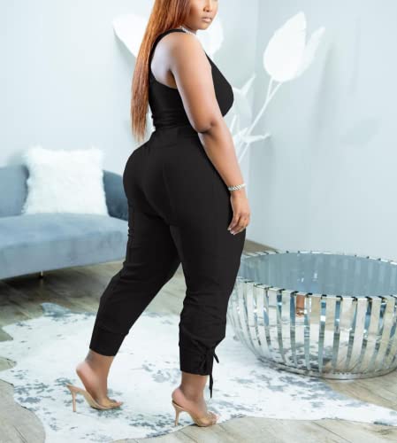 Ekaliy Women's Casual Two Piece Outfit Low Cut V Neck Top And Long Pants Tracksuit Joggers Sets #TOP2