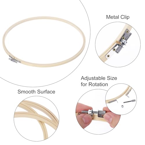 Image of MECCANIXITY 1 Pieces 12 Inch Embroidery Hoops Adjustable Round Bamboo Circle Cross Stitch Hoop Ring for Art Craft Handy Sewing Needlework DIY Decoration