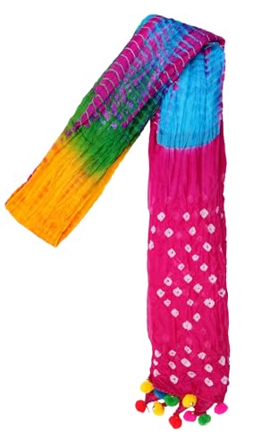 Image of Handcrafted Dupatta Cotton Blend Multicolored Printed Design with Beads & Pom Pom Tassels Chunni /Dupatta (21-M)