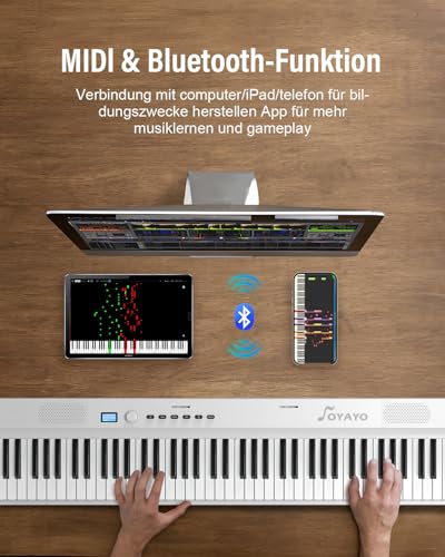 OYAYO Verbesserte Faltbares Klavier 88 Tasten, Halbgewichtete Tastatur in voller Größe Unterstützt MIDI, Tragbares Folding Piano Keyboard Bluetooth mit MIDI-Datenkabel Geeignet für Geschenke (Weiß)