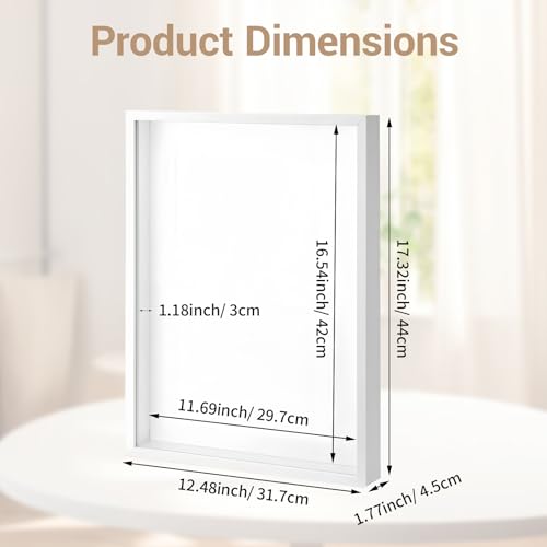 3D Bilderrahmen zum Befüllen, Blumen und Erinnerungsstücke, Shadow Box für Wanddekoration, Objektrahmen mit 3 cm Tiefe, Fotorahmen zum Basteln, für Fotos, Hochzeitsstrauß (A3 Weiß, 44*31*3)