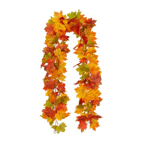 1 Pcs Artificial Autumn Fall Maple Leaf Garland - Maple Leaf Fall Leaves Hanging Vine Foliage Garland Decorations for Thanksgiving, Halloween, Christmas & Home Decor
