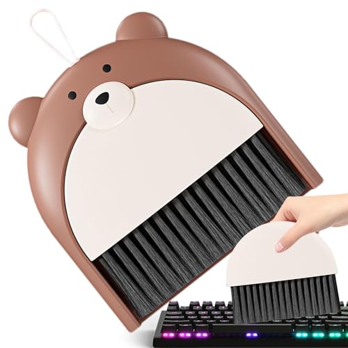 Meindin Kleines Kehrschaufel- und Besen-Set, kompakte Kehrschaufel und Handbesen, Schreibtischbesen, Kehrschaufel-Set, Cartoon-Bär-Muster, Tastaturen, Reinigungsbesen, Kehrschaufel-Set – Bild 8
