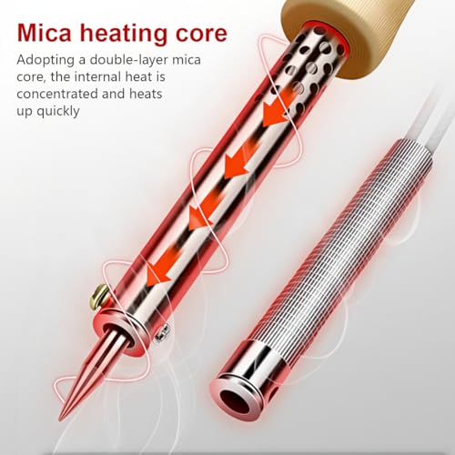 Image of Serplex 100W Electric Soldering Iron EU Plug, Fast Heating Wood Handle Soldering Tool with Fine Metal Tip, High-Power Welding Iron for DIY, Electronics Repair & Craft Projects
