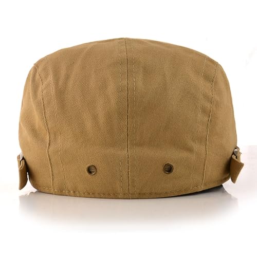 M MOACC Men Newsboy Caps Cotton Buckle Adjustable Beret Hat Flat Driving Cap #16883 Beige