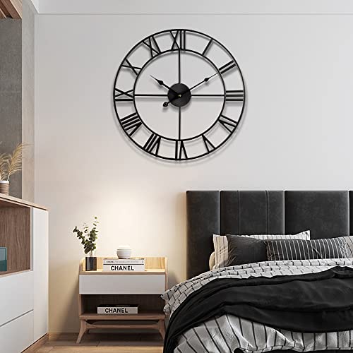 Large Wall Clock, Metal Retro Roman Numeral Clock, Modern Round Silent Wall Clocks, Easy To Read For Living Room/Home/Kitchen/Bedroom/Office/School Decor (Black, 18 Inch) #TOP7