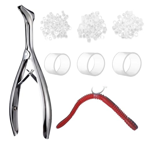 JolliLudo 300 Packs O-Rings Heavy-Duty Silicone Bait Protector Fishing Lure Protectors with Stainless Steel Expander, Prevents Bass from Ripping Soft Plastics Fits All Worms (Small/Medium/Large)