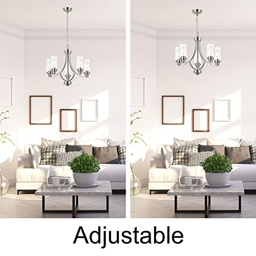 Melucee 5-Light Chandelier Brushed Nickel Foyer Light Fixtures With Clear Glass Shade, Modern Pendant Lighting For Kitchen Island Dinning Room Hallway, 70.9" Adjustable Chain #TOP1