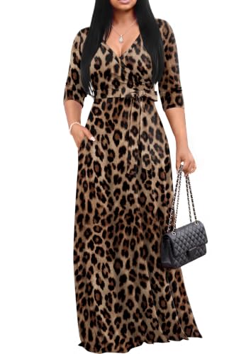 Image of FANDEE Plus Size Maxi Dress for Women Casual Summer Sundress V-Neck 3 /4 Sleeve