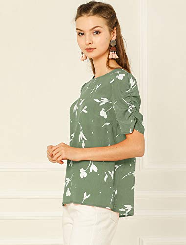 Allegra K Women's Floral Blouse Crew Neck Valentine's Day Casual Shirred Short Sleeve Top4