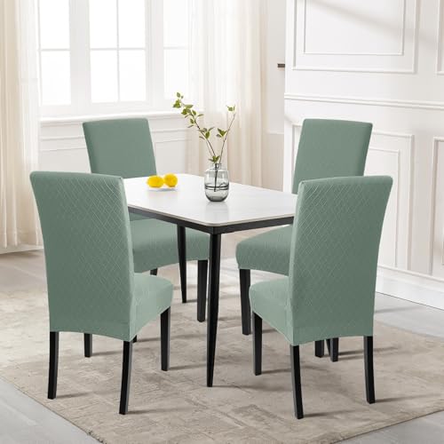 Image of SearchI Dining Room Chair Covers Set of 2, Stretch Jacquard Parsons Chair Slipcovers Removable Washable Kitchen Chair Protector Cover for Dining Room, Hotel, Ceremony (Sage Green Rhombus)