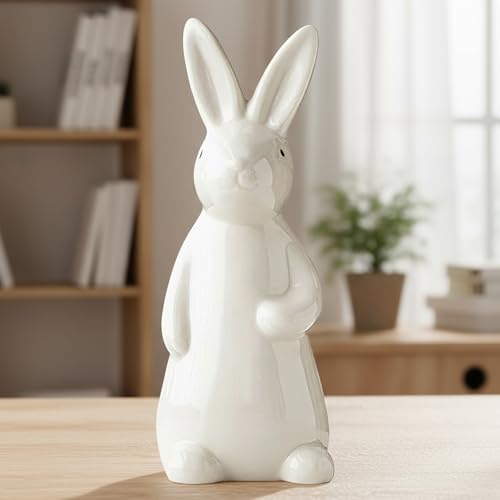 Figura Decorativa Conejo Blanco de Cerámica 7.2 Pulgadas
