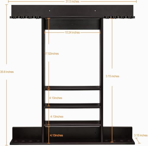 Pool Cue Rack, Bamboo Wall Mount Pool Sticks Holder, Holds 8 Cues and Full Set of Balls, Pool Table Accessories Organizer for Billiard Room or Club - Dark Brown - Image 6
