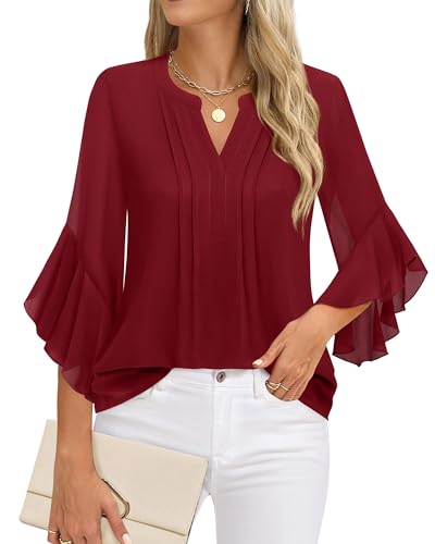 Image of Timeson Women's Short Sleeve V Neck Blouses Shirts Floral Double Layers Mesh Tunics Tops