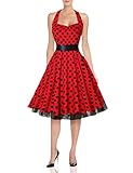 oten Women's Vintage Polka Dot Halter Dress 1950s Floral Sping Retro Rockabilly Cocktail Swing Tea D