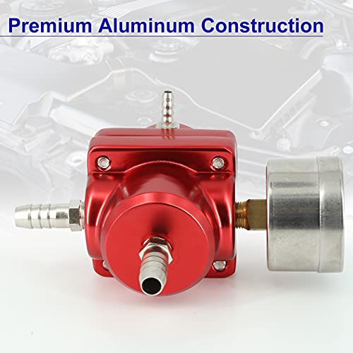 0-140 Psi Aluminum Fuel Pressure Regulator Kit, Universal Adjustable Gas Oil Injection Pressure Regulator With Gauge, 6An Fuel Line Hoses, Install Tool Accessories (Red) #TOP2