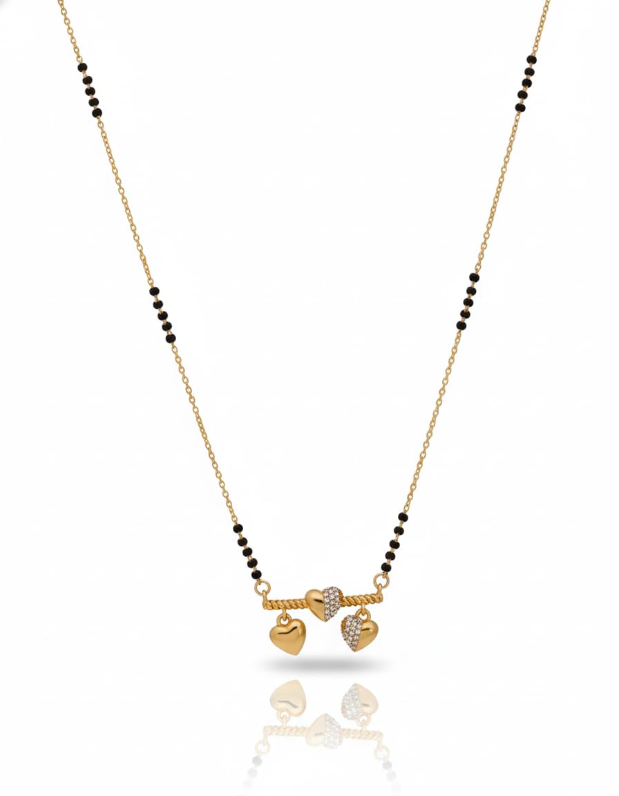 Traditional Mangalsutra Necklace with CZ Pendant, Black Beaded Chain with Rose Gold Finish, Heart Shaped Design, 45 cm-image-20
