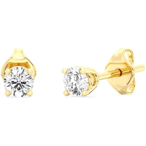 Gilded Lab-Grown Diamond Solitaire Earrings for Women, Round Cut, 10K White & Yellow Gold, 4-Prong, Push Back, F Color SI1