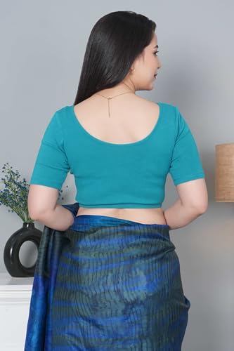 Image of Mlada V-Neck Stretchable Saree Blouse Top for Women | Slim Fit Short Sleeves Solid Cotton Blouses | Readymade Saree Blouses for Women Festive & Ethnic | Blouse Crop Top