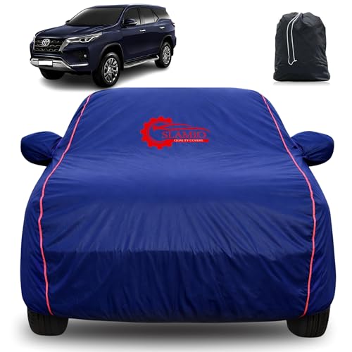 Image of 100% Waterproof Car Cover for Toyota Fortuner with Fender Mirror | All-Weather, Dustproof & UV Protection | Heavy-Duty 3-Layer Fabric | Custom Fit with Mirror & Antenna Pocket | Navy Blue