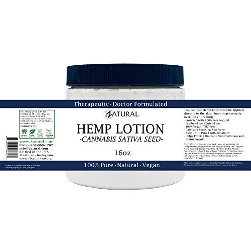 Zatural Hemp Lotion - Therapeutic Body Lotion With Hemp Seed Oil (16 Ounce Jar) #TOP5