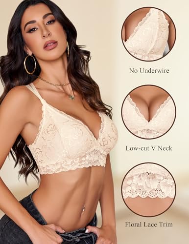 Image of Avidlove Bras for Women Floral Lace Bralettes Deep V Sexy Bras Cross Back Longline Bralette No Padded