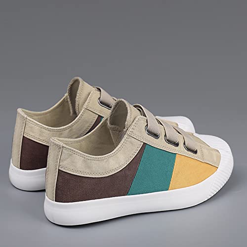 Men’s Low Top Canvas Walking Shoes,Slip on Casual Fashion Sneakers Retro Colorblock Casual Shoes4