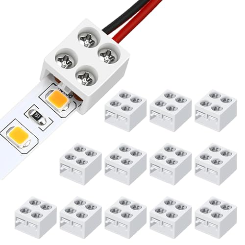 Leloco 12 Stück Led Verbinder 2 polig Die Schraubanschlussklemmen Festziehen, LED-Streifen zu Draht Verbinder - 2-polig 8mm Lötfrei für 5050 3528 COB SMD LED Streifen LED Strip Verbinder