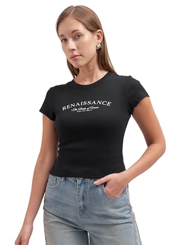 Image of Tokyo Talkies Women Pure Cotton Tops for Woman|Regular Fit Slim fit Crop Tops for Women Western|Top Tshirt for Women Stylish Western|Suitable for Casual and Workwear