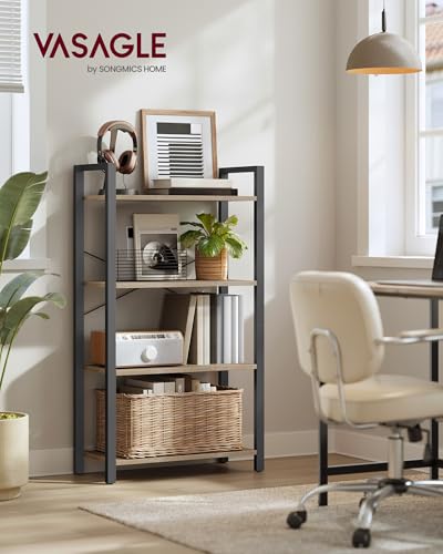 Image of VASAGLE 4-Tier Bookshelf, Bookcase with Steel Frame, Book Shelf for Living Room, Home Office, Study, 11.8 x 26 x 47 Inches, Industrial Style, Heather Greige and Ink Black ULLS060B02