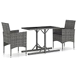 GHVBNMF 3 Piece Patio Dining Set, Grey Poly Rattan Outdoor Furniture with Rectangular Table and 2 Chairs, Wicker Bistro Set with Soft Cushions for Small Spaces and Balcony