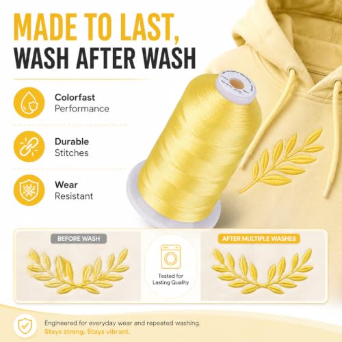 Image of Simthread 5500Yds /5000M 40WT Polyester Embroidery Thread Lemon Yellow 202 | High-yardage 5000M spool offers smooth feeding and stable 40WT polyester thread for home and commercial embroidery machines.