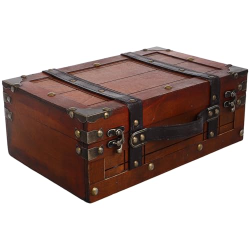 HEMOTON Maleta Baúl Vintage de Madera Pequeña Estilo Retro Caja de Almacenamiento para Joyería y Objetos Varios Organizador Portátil para Viaje y Decoración