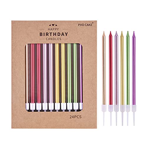 Image of PHD CAKE Colorful Long Thin Metallic Birthday Candles, Gold Champagne Rose Gold Green Red Purple, Cake Candles, Birthday Parties, Wedding Decorations, Party Candles