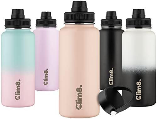 Clim8 Stainless Steel Water Bottle: 1Litre Insulated Water Bottles Vacuum 1000ml Flask for Hot Drink 12H Hot/24H Cold Metal Steel Water Bottle BPA Free for Man Women (Black, 1l)