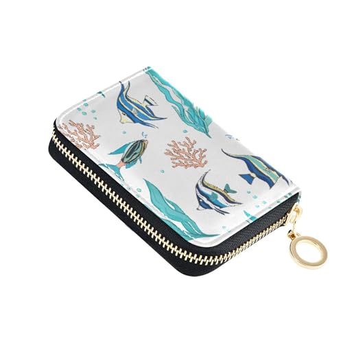 Burbuja Fishes Credit Card Holder for Women Men RFID Blocking, Leather Accordion Zipper Card Case Wallet 11 Slots