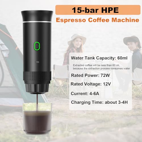 Máquina de café expreso portátil,Cafetera Portátil Cápsula de Espresso 3 en 1,15 bar,7500mAh,Autocalentamiento,compatible con cápsulas Nes y DG y café molido,para Oficina Viaje Camping(con bolsa) - imagen 3
