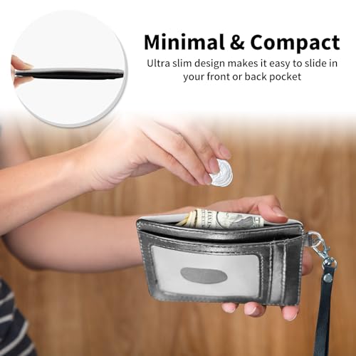 Credit Card Holder for Women, RFID Wallet Lady Men with Wrist Rope Set, PU Leather Small Womens Wallet Slim Card Organizer Gifts Girls for Travel Home Shopping Business, Red Dragon Blue3