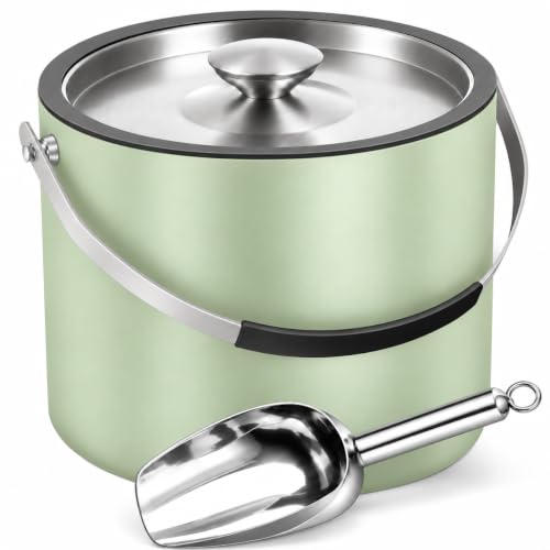3.2L Eiswürfelbehälter mit Deckel und Schaufel, Edelstahl Eiskübel,Mintgrün
