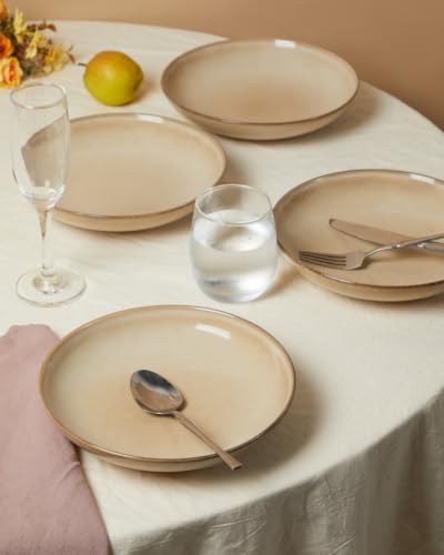 Image of 8.75'' Ceramic Pasta Bowls Set of 4, Salad Bowls Pasta Serving Bowls | 32Oz Versatile Serving Bowls for Pasta, Salad, Fruit & Noodles, Soup Bowls Sets, Stoneware Pasta Plates, Mocha Beige