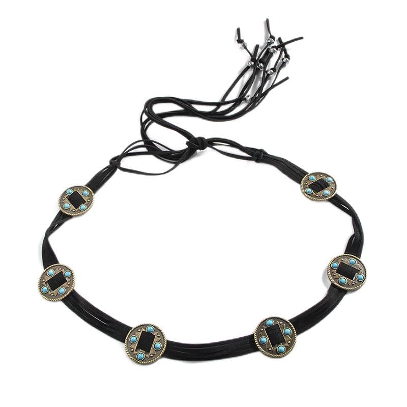 Belts Western Style with 6 Blue Beads, Stylish Accessory for Outfits, Ideal for Casual Wear，Black, 1 Piece